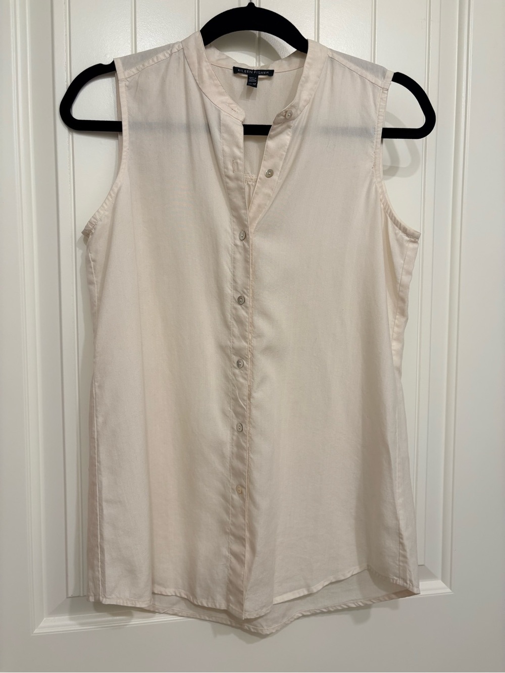 Eileen Fisher Ivory White Sleeveless Button-Up Tencel Tank Top Blouse Size XS